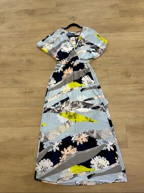 Bar III Floral Stripe Maxi Dress in Light Blue, Navy and Lime